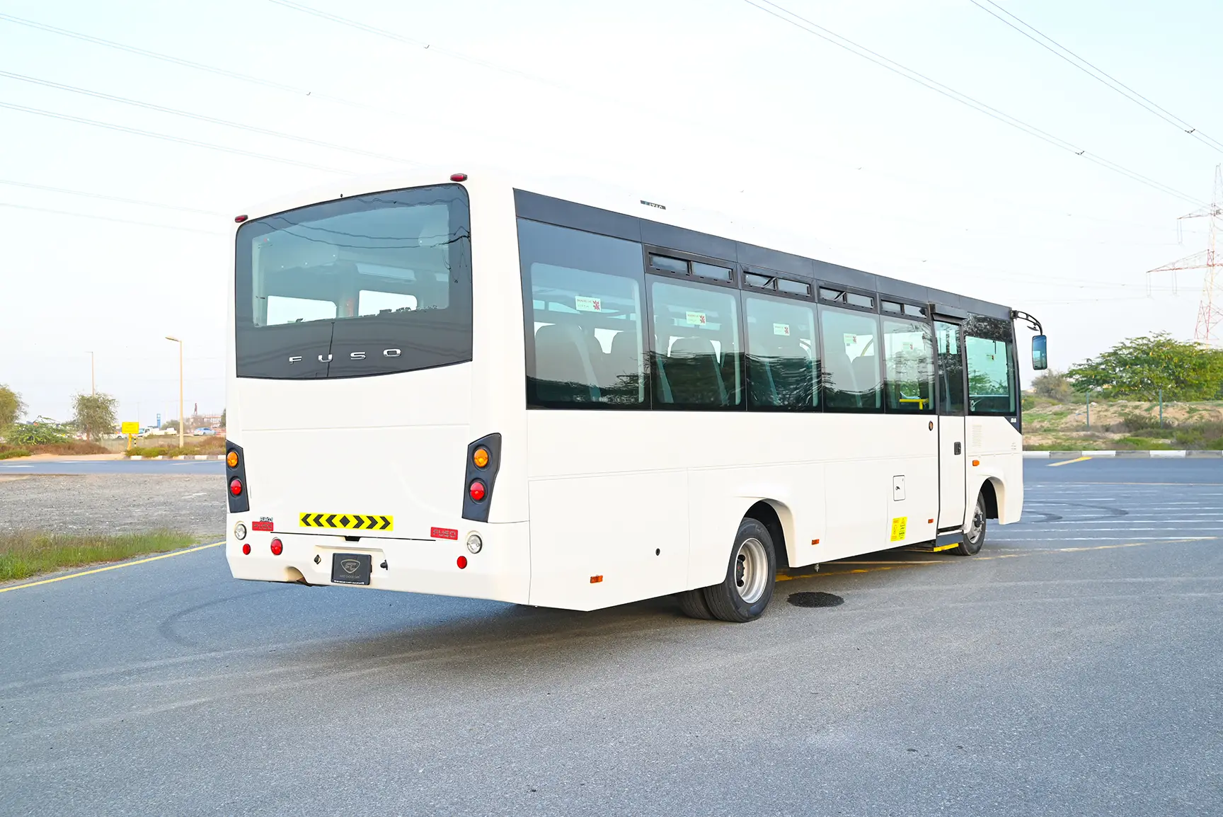 Used 2020 Mitsubishi Fuso Bus 37-Seater White – Right Back Diagonal (45°) View at First Choice Cars Sharjah