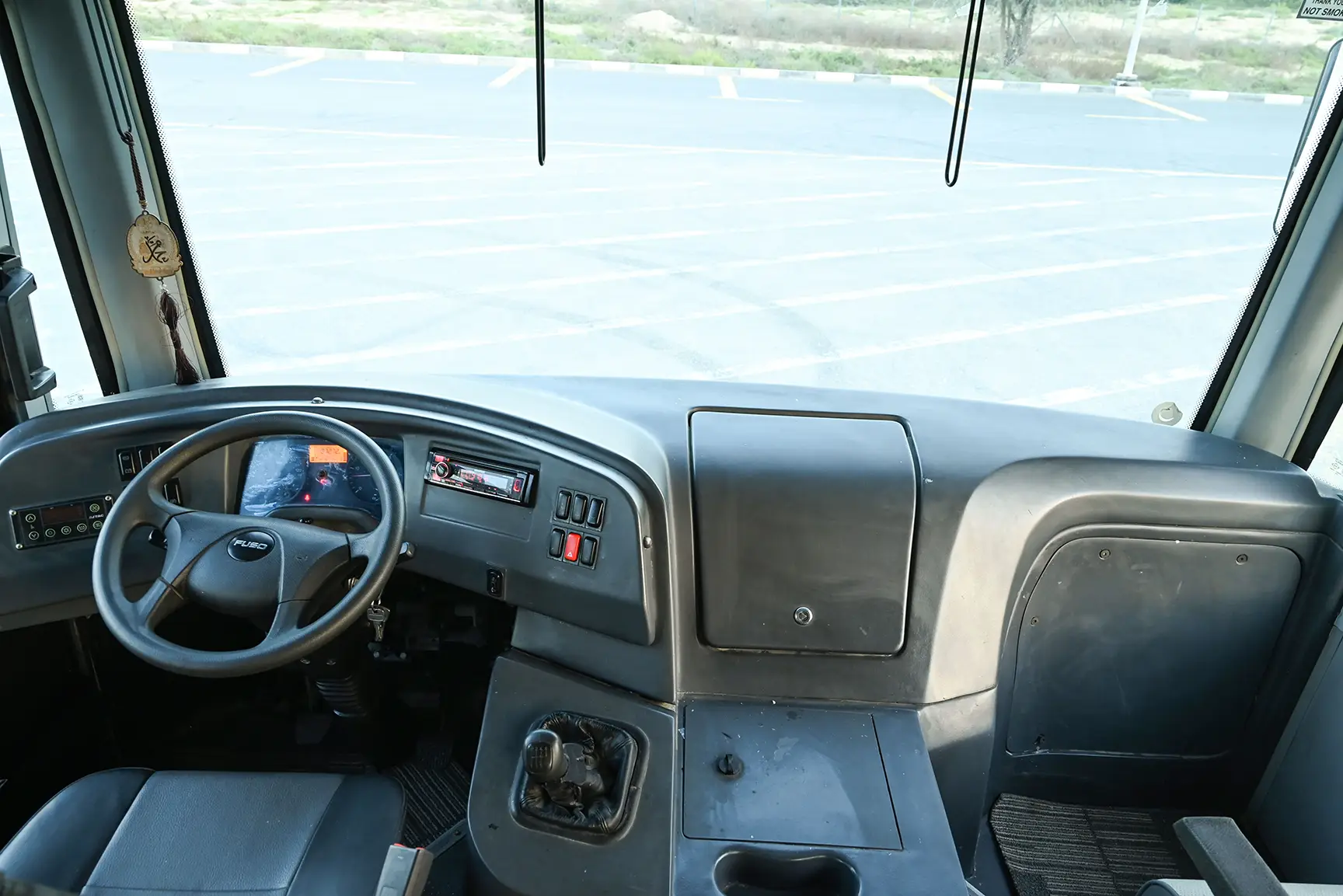 Used 2020 Mitsubishi Fuso Bus 37-Seater White – Front Cabin / Dashboard Full View at First Choice Cars Sharjah