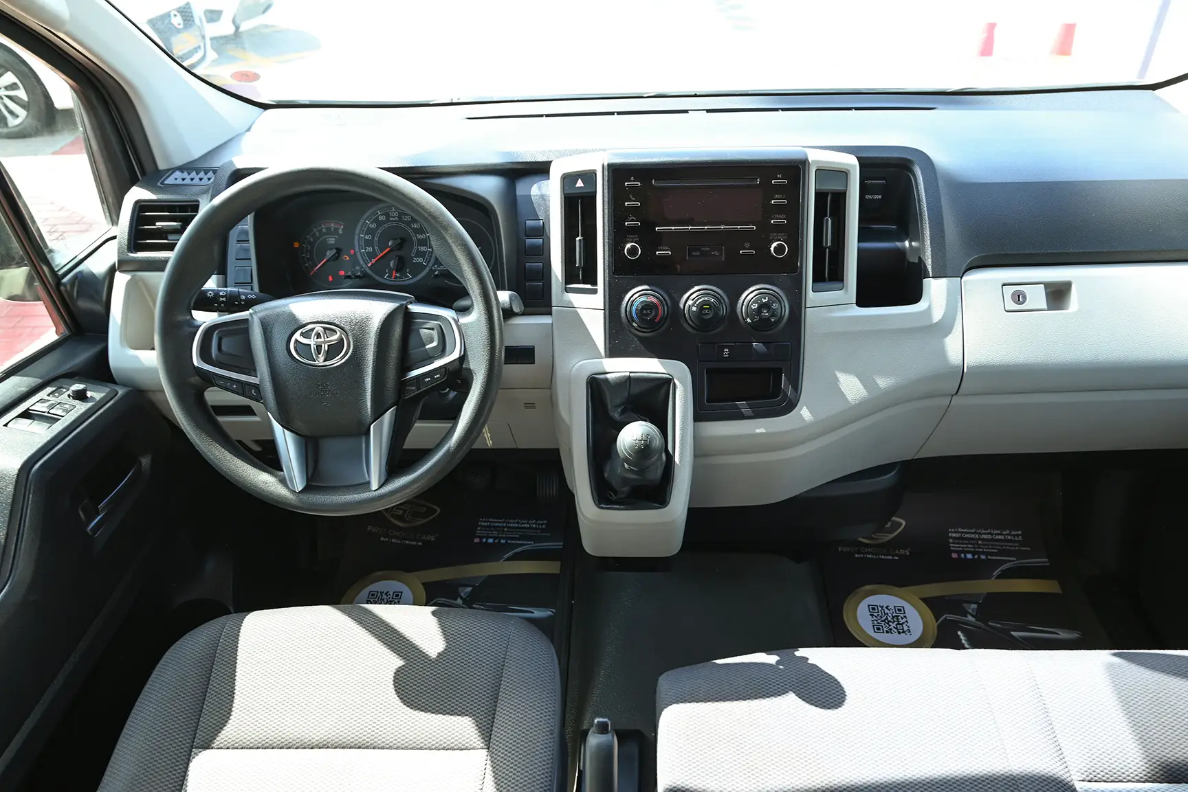 Used 2020 Toyota Hiace GL High Roof White – Front Cabin / Dashboard Full View at First Choice Cars Sharjah