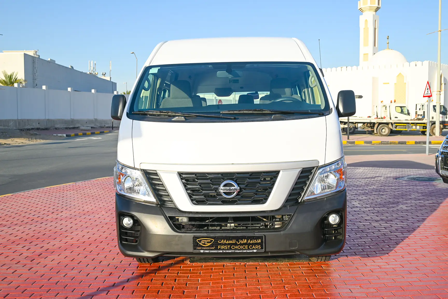 Used 2021 Nissan Urvan High Roof White – Front View at First Choice Cars Sharjah