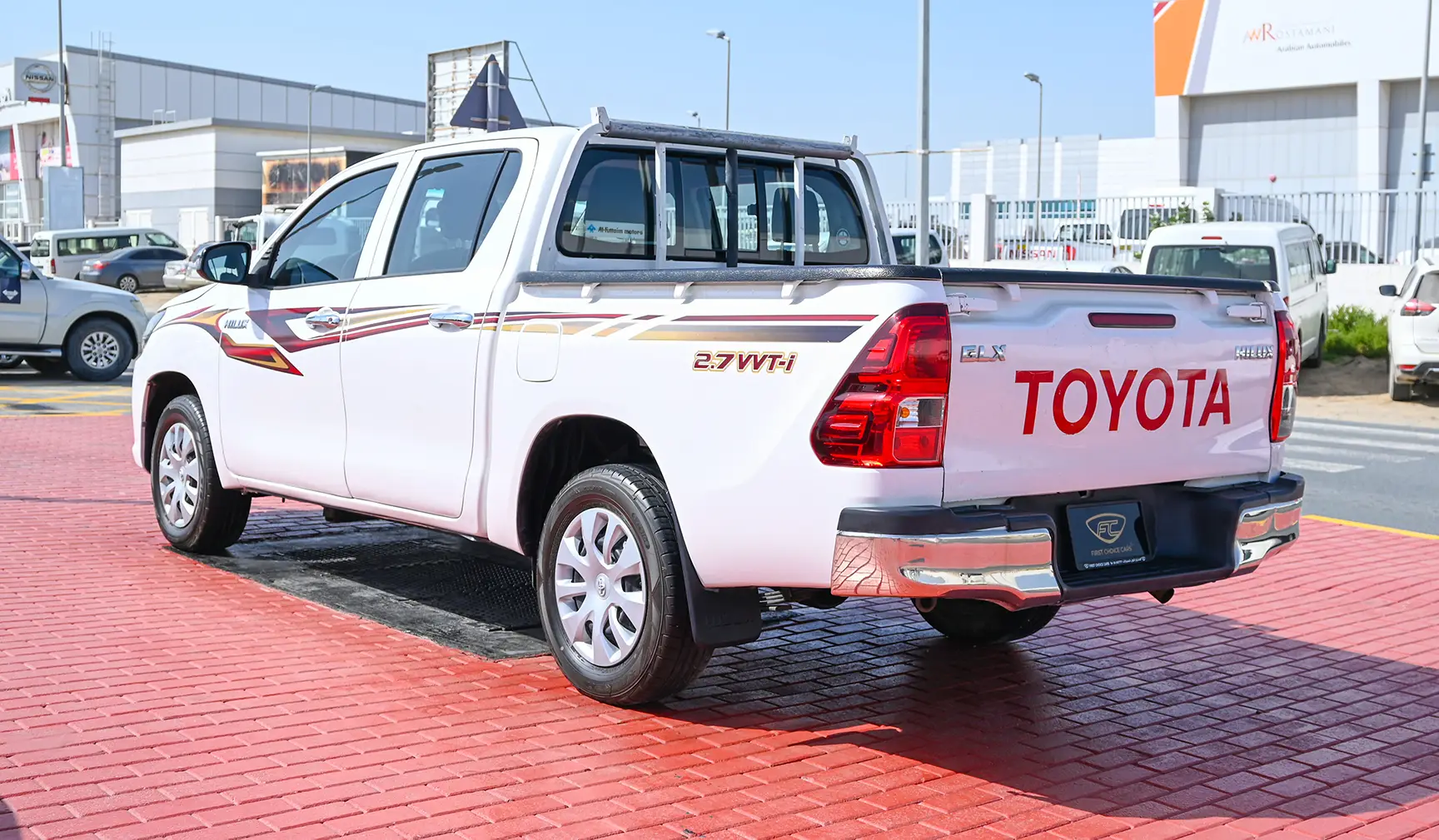 Used 2019 Toyota Hilux GLX Double Cabin White – Left Back Diagonal (45°) View at First Choice Cars Sharjah