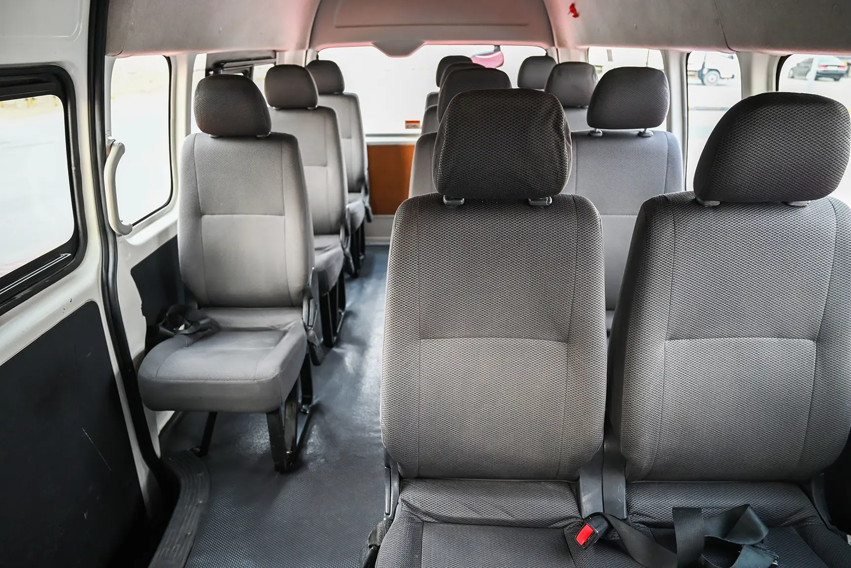 Used 2017 Toyota Hiace GL High Roof White – Rear Seat View at First Choice Cars Sharjah