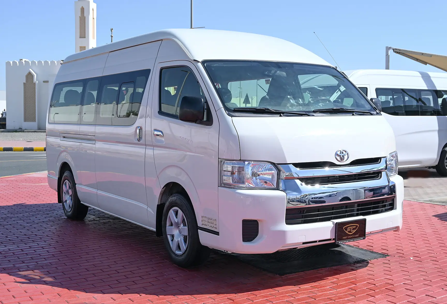 Used 2018 Toyota Hiace GLX High Roof White – Right Front Diagonal (45°) View at First Choice Cars Sharjah