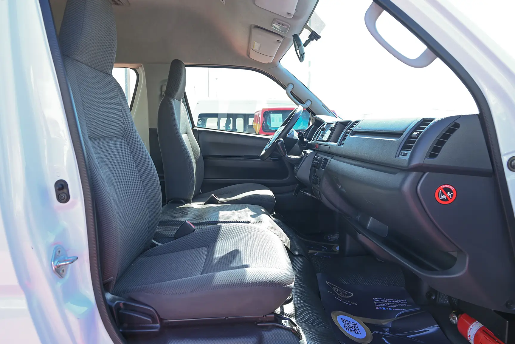 Used 2018 Toyota Hiace GLX High Roof White – Front Passenger Side Cabin View at First Choice Cars Sharjah