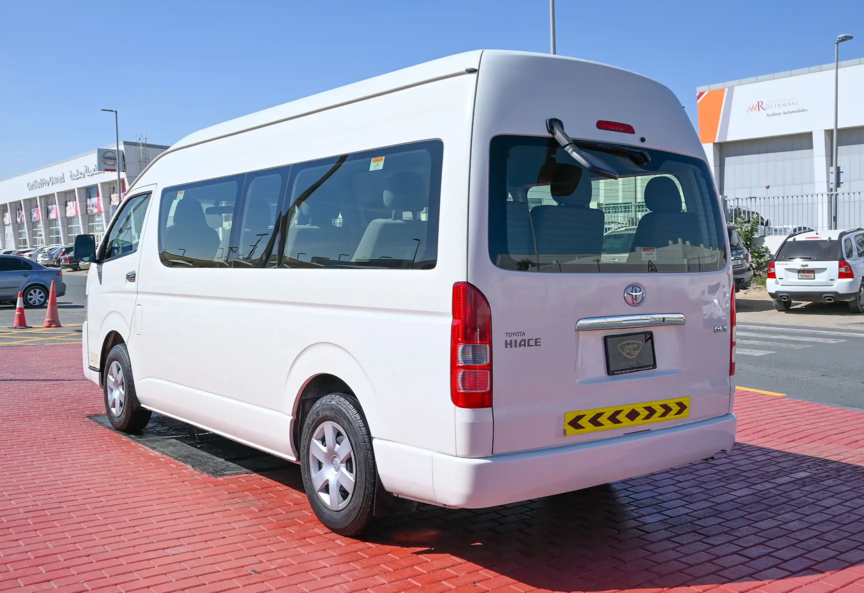 Used 2018 Toyota Hiace GLX High Roof White – Left Back Diagonal (45°) View at First Choice Cars Sharjah
