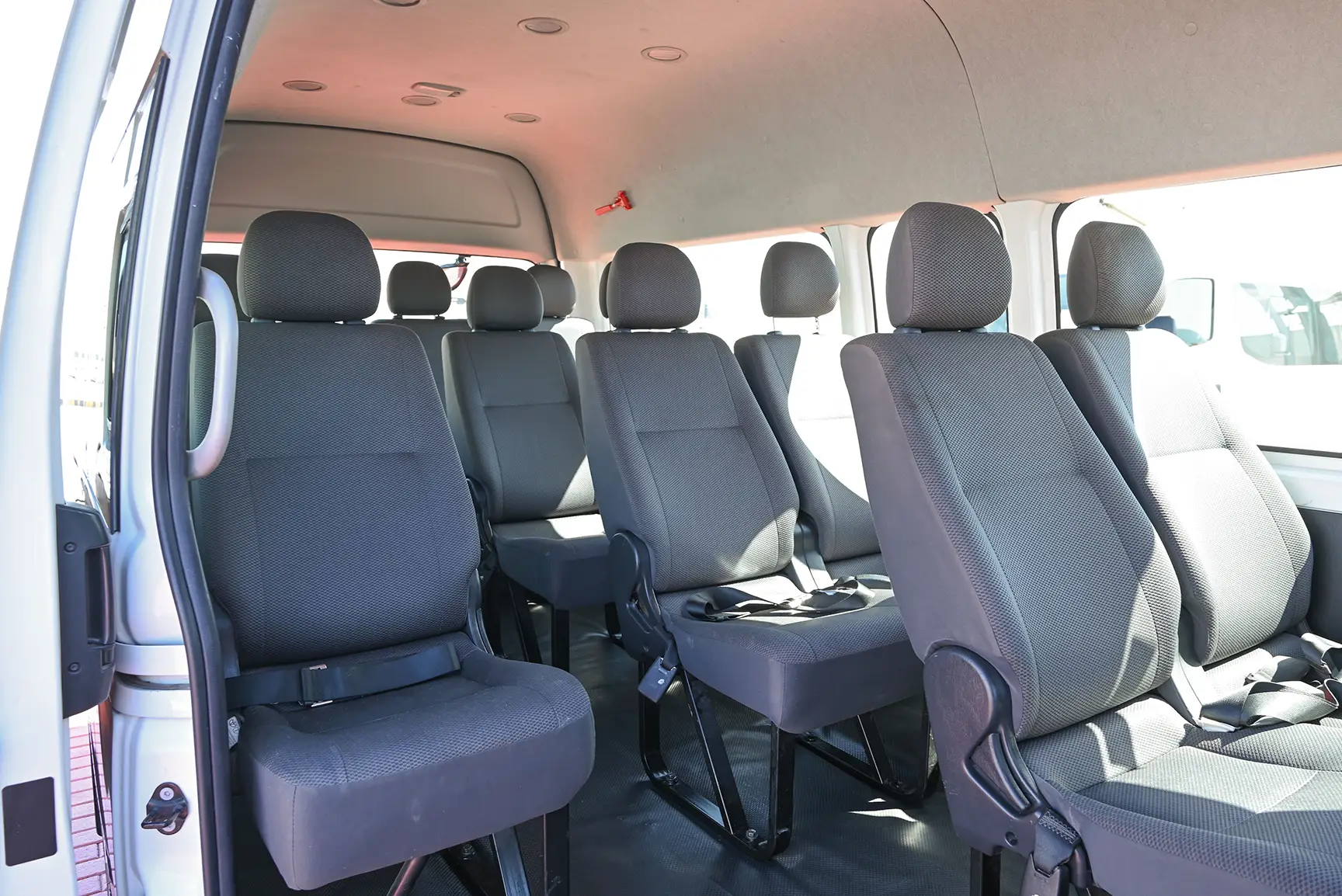 Used 2018 Toyota Hiace GLX High Roof White – Rear Passenger Side Cabin View at First Choice Cars Sharjah