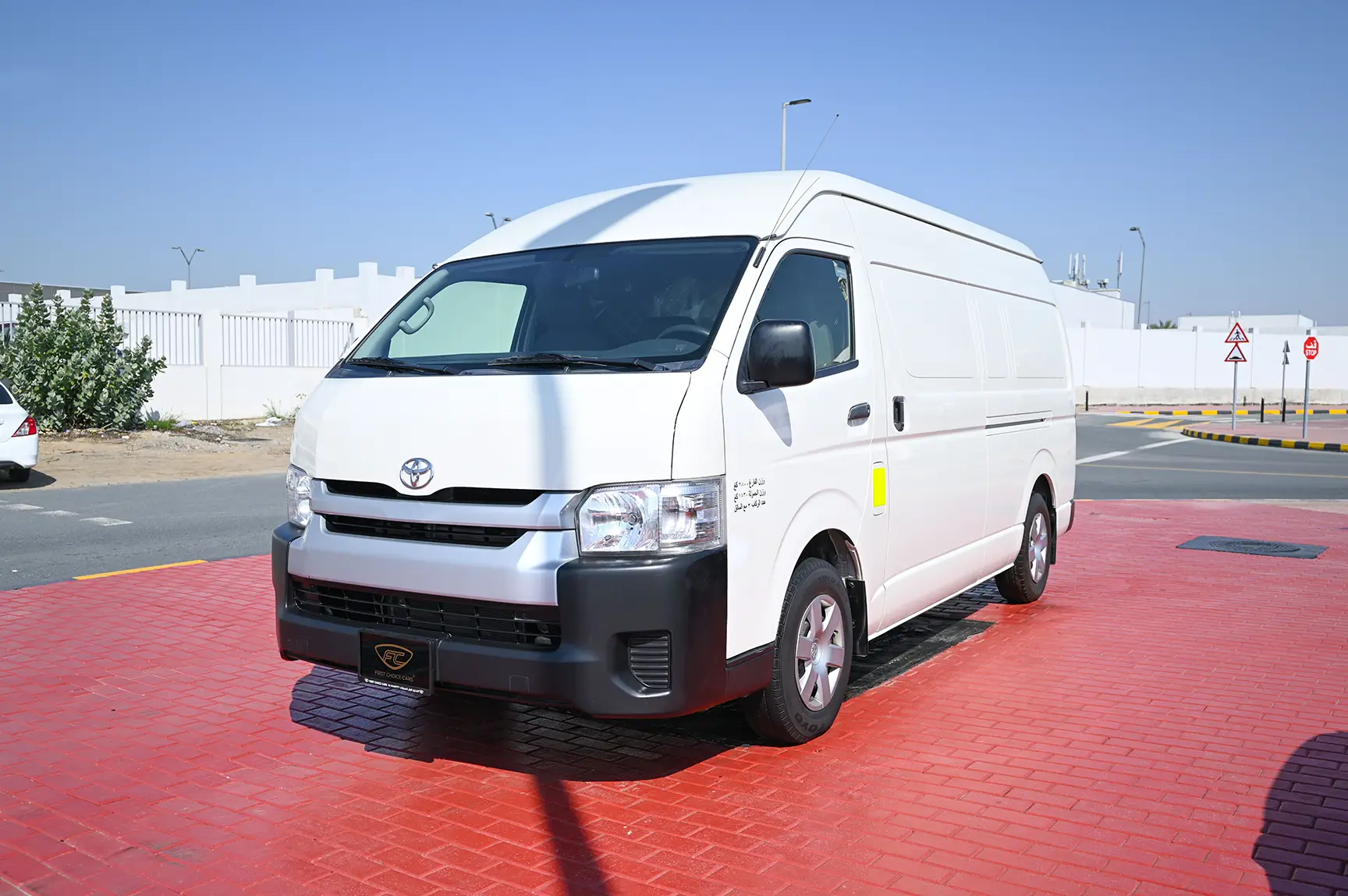 Used 2018 Toyota Hiace GLS High Roof in White – Left Front Diagonal (45°) View for Sale at First Choice Cars Dubai Sharjah