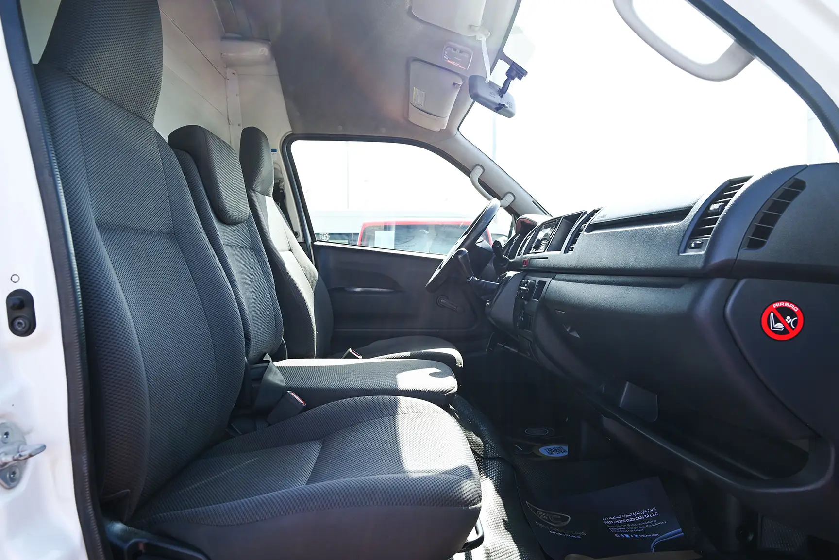 Used 2020 Toyota Hiace GL High Roof White – Front Passenger Side Cabin View at First Choice Cars Sharjah