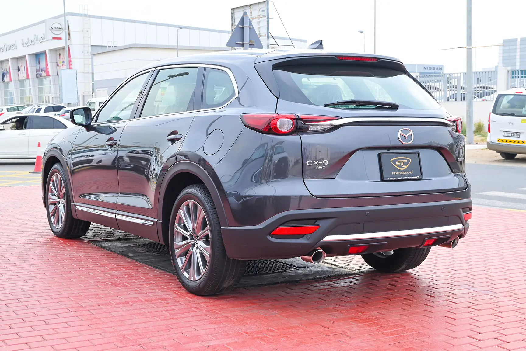 Used 2022 Mazda CX-9 Signature Edition Grey – Left Back Diagonal (45°) View at First Choice Cars Sharjah