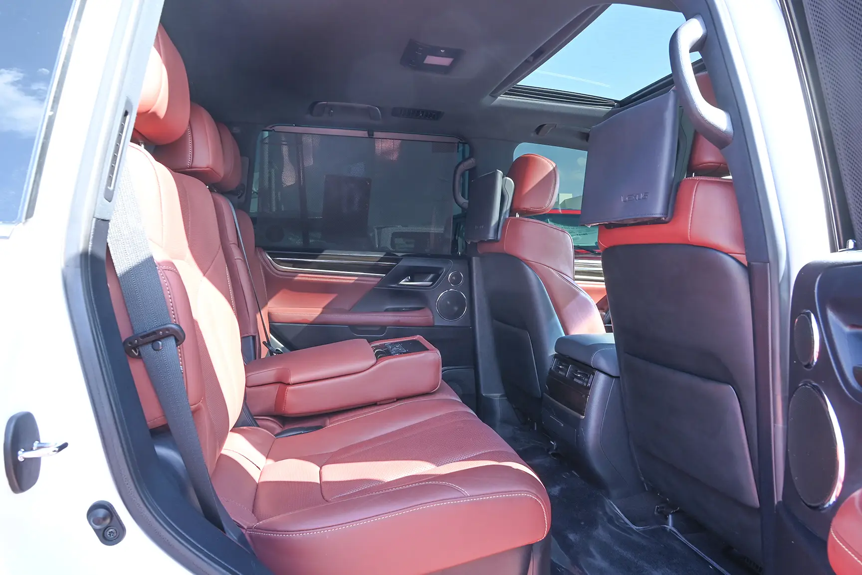 Used 2021 Lexus LX 570 25th Anniversary Edition in White – Rear Passenger Side Cabin View