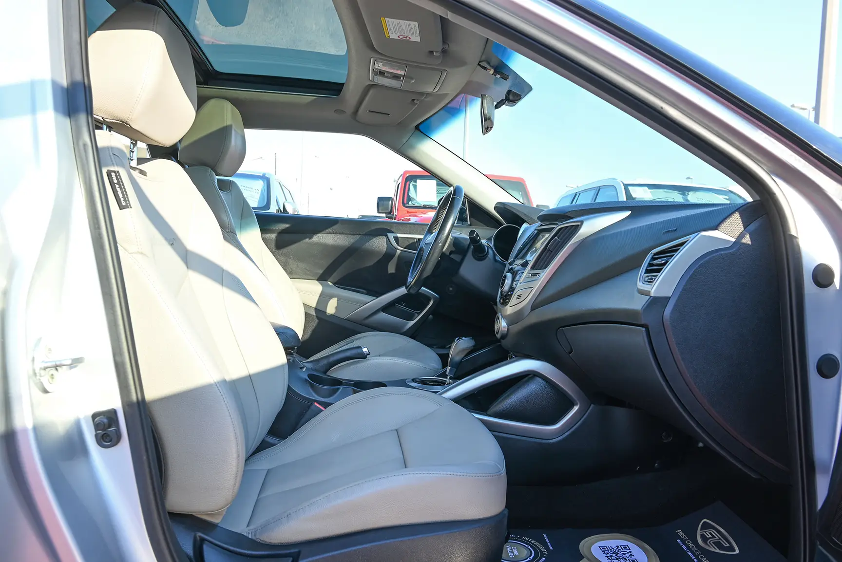 Used 2015 Hyundai Veloster GL Silver – Front Passenger Side Cabin View at First Choice Cars Sharjah