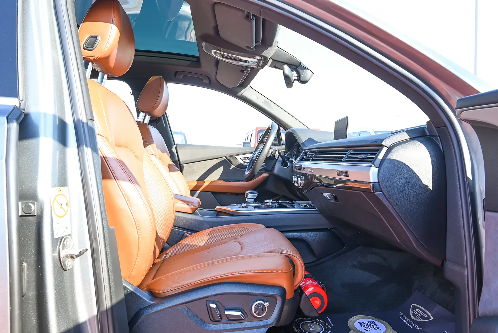 Used 2016 Audi Q7 S-Line Grey – Front Passenger Side Cabin View at First Choice Cars Sharjah