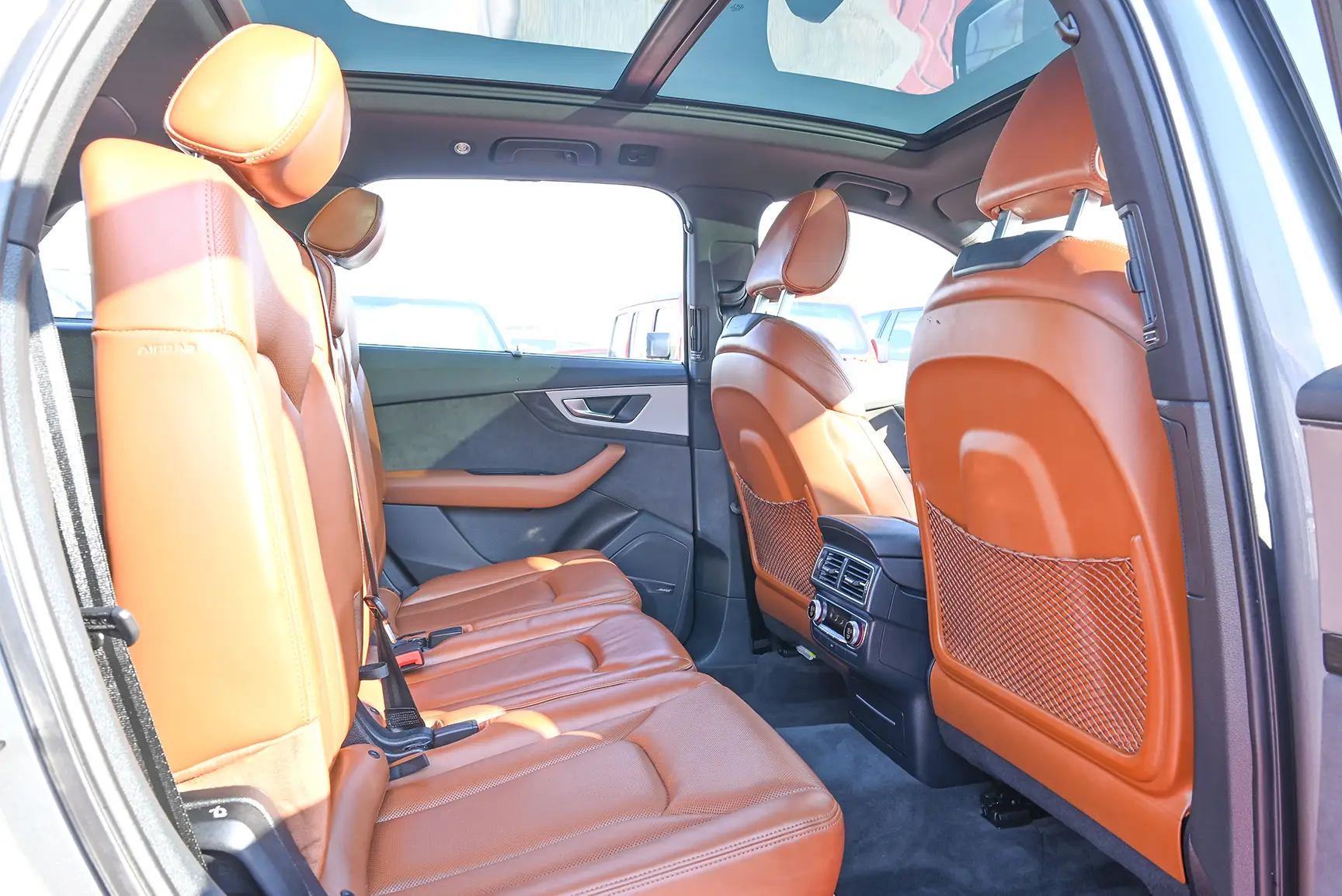 Used 2016 Audi Q7 S-Line Grey – Rear Passenger Side Cabin View at First Choice Cars Sharjah