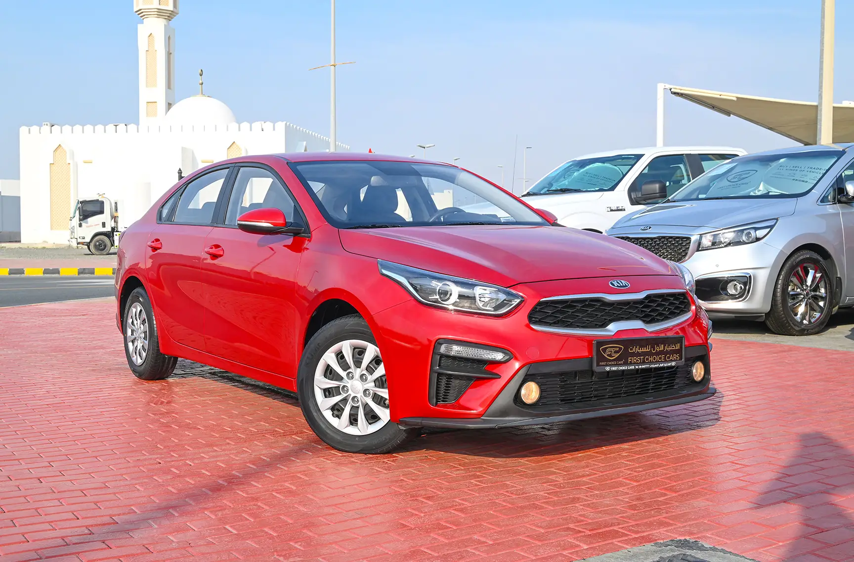 Used 2020 KIA Cerato Lx Red – Right Front Diagonal (45°) View at First Choice Cars Sharjah