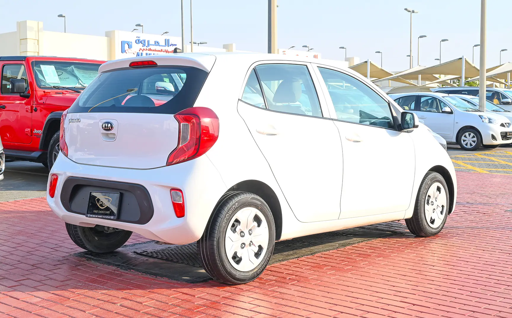 Used 2020 Kia Picanto EX in White – Right Back Diagonal (45°) View for Sale at First Choice Cars Dubai Sharjah