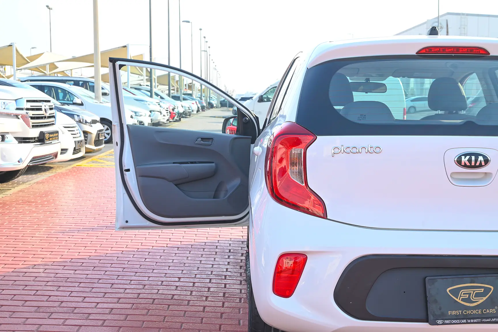 Used 2020 Kia Picanto EX in White – Taillight Close-up for Sale at First Choice Cars Dubai Sharjah