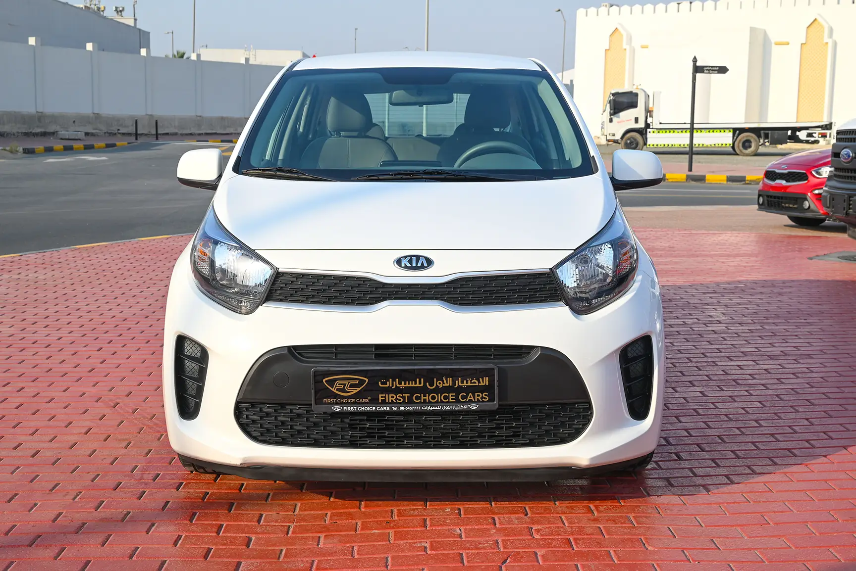 Used 2020 Kia Picanto EX in White – Front View for Sale at First Choice Cars Dubai Sharjah