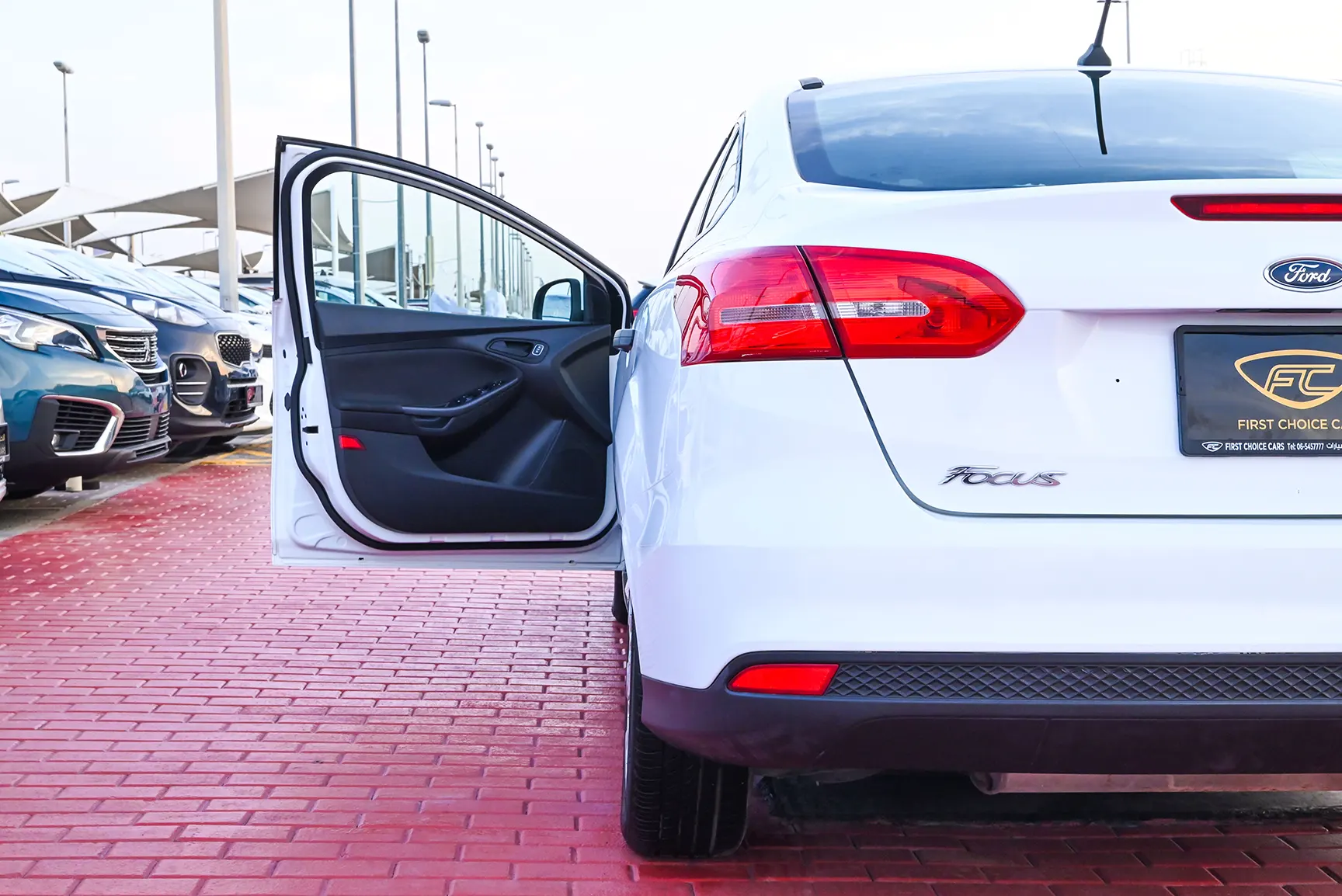 Used 2018 Ford Focus S White – Taillight Close-up at First Choice Cars Sharjah