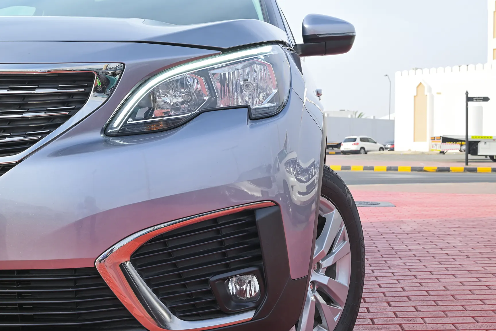 Used 2019 Peugeot 5008 Active Silver – Headlight Close-up at First Choice Cars Sharjah