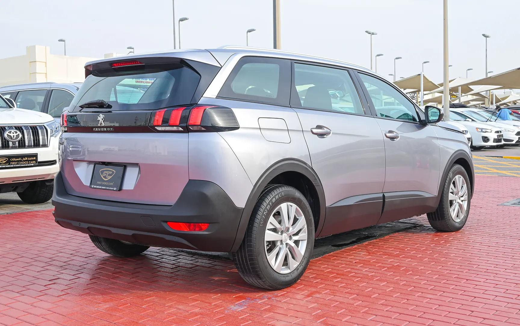 Used 2019 Peugeot 5008 Active Silver – Right Back Diagonal (45°) View at First Choice Cars Sharjah