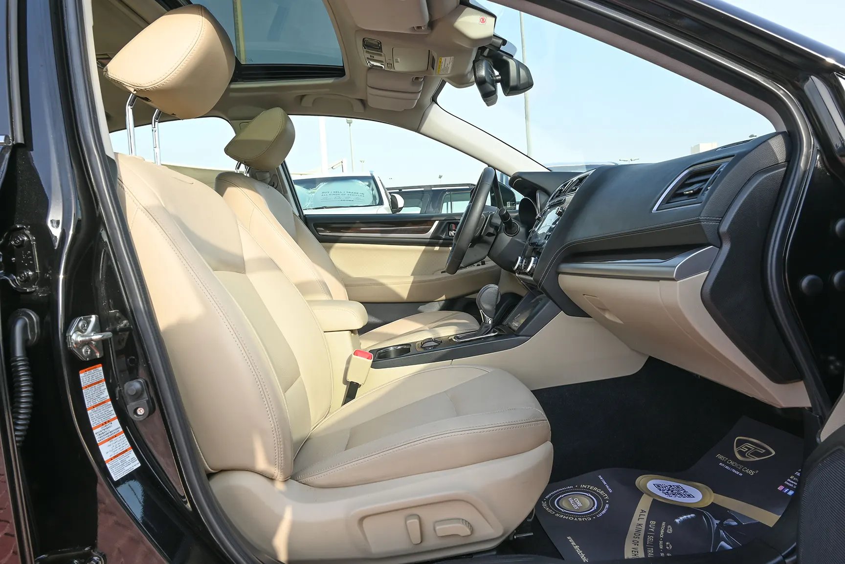 Used 2018 Subaru Legacy 3.6r-S Eyesight Black – Front Passenger Side Cabin View at First Choice Cars Sharjah