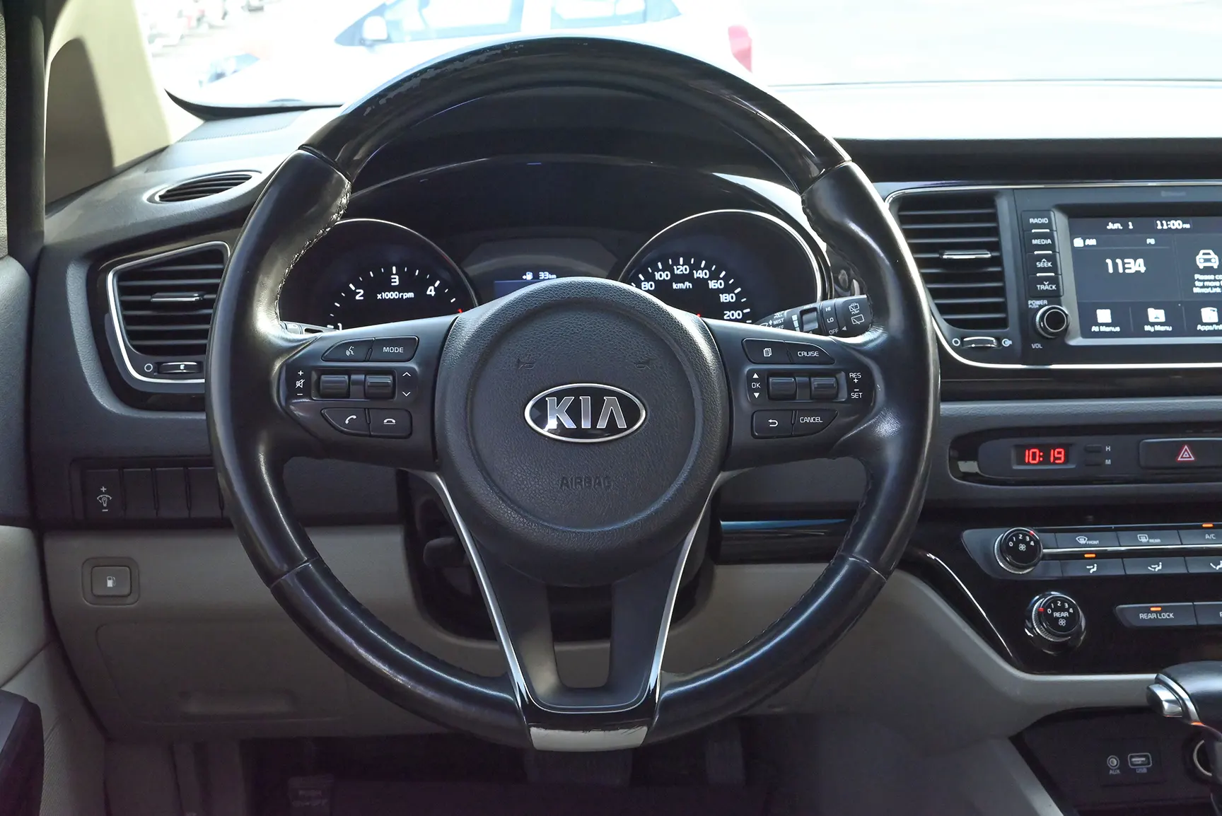Used 2019 KIA Carnival Ex Black – Driver Side Dashboard & Steering View at First Choice Cars Sharjah