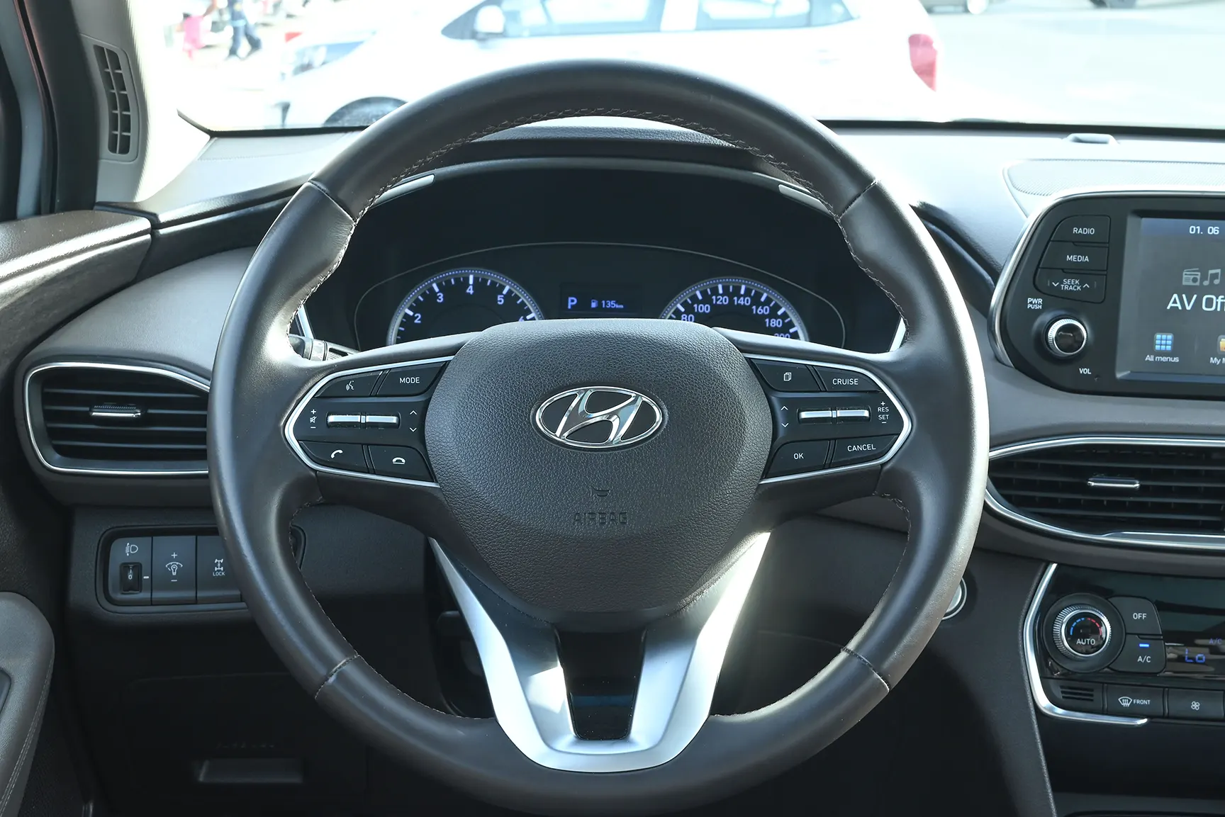 Used 2020 Hyundai Santa Fe GLS Silver – Driver Side Dashboard & Steering View at First Choice Cars Sharjah