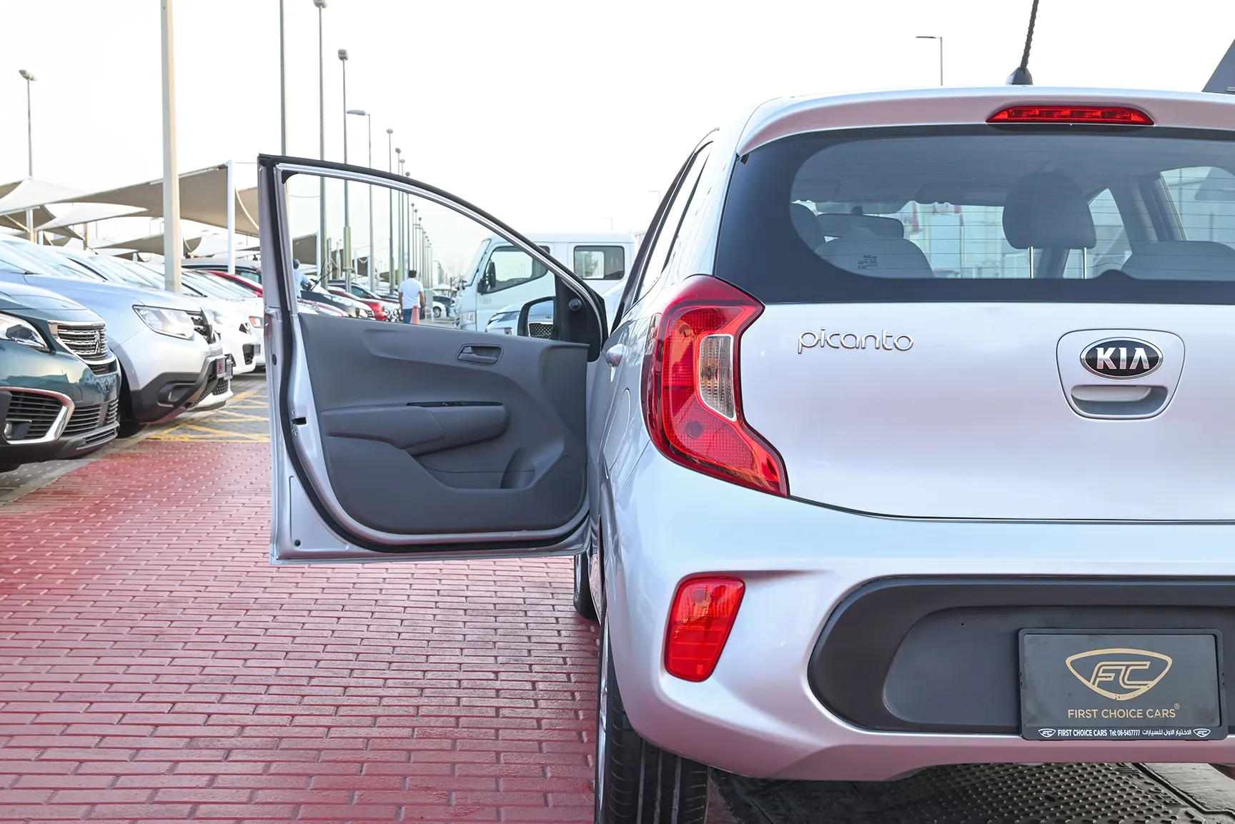 Used 2020 KIA Picanto Ex Silver – Taillight Close-up at First Choice Cars Sharjah
