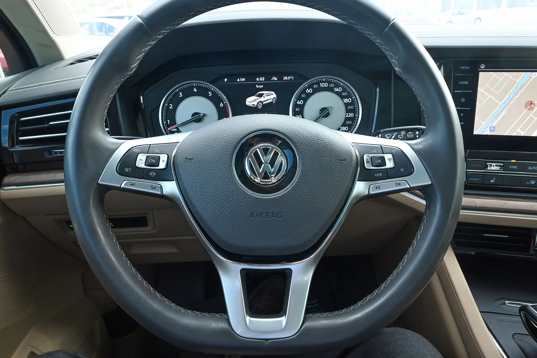 Used 2018 Volkswagen Touareg Atmosphere Highline White – Driver Side Dashboard & Steering View at First Choice Cars Sharjah
