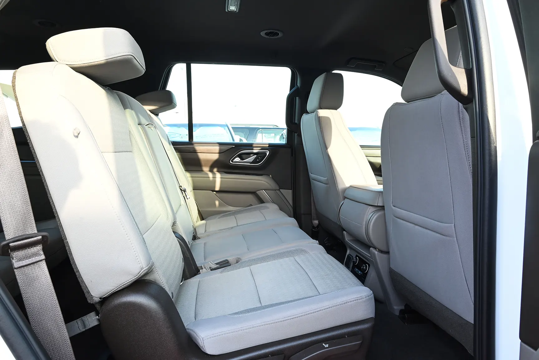Used 2021 Chevrolet Tahoe LS White – Rear Passenger Side Cabin View at First Choice Cars Sharjah