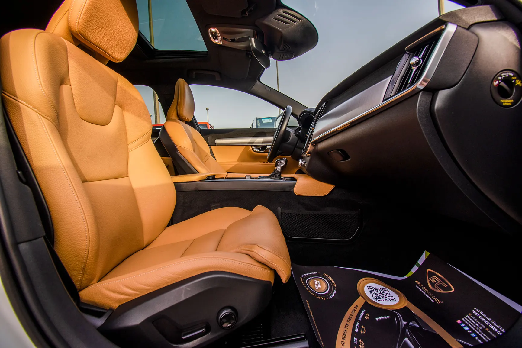 Used 2019 Volvo S90 T5 White – Front Passenger Side Cabin View at First Choice Cars Sharjah