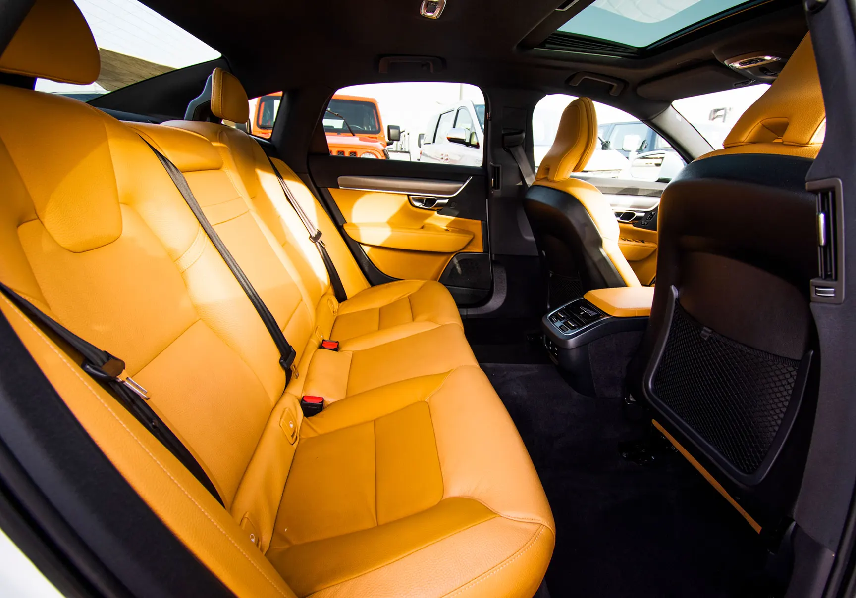 Used 2019 Volvo S90 T5 White – Rear Passenger Side Cabin View at First Choice Cars Sharjah