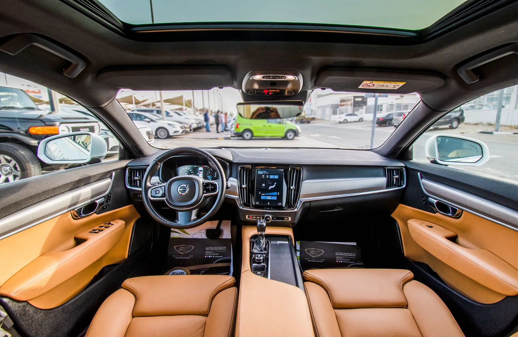 Used 2019 Volvo S90 T5 White – Front Cabin / Dashboard Full View at First Choice Cars Sharjah