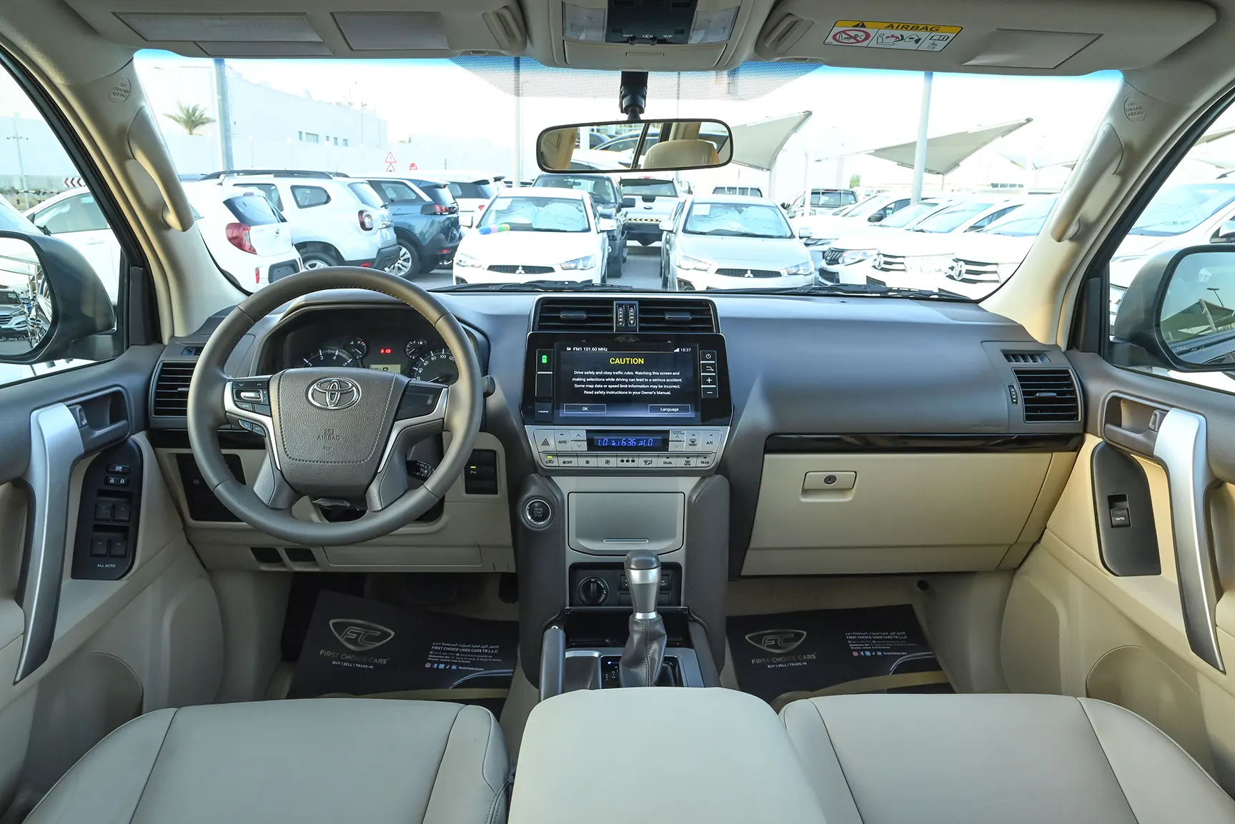 Used 2019 Toyota Prado VXR Black – Front Cabin / Dashboard Full View at First Choice Cars Sharjah