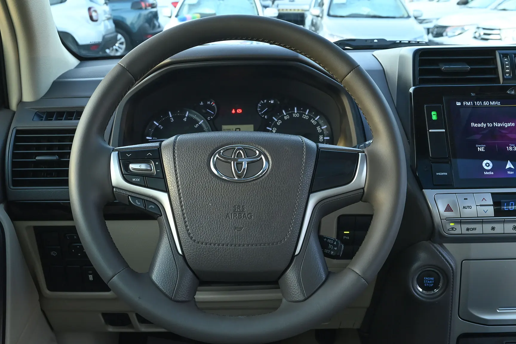 Used 2019 Toyota Prado VXR Black – Driver Side Dashboard & Steering View at First Choice Cars Sharjah