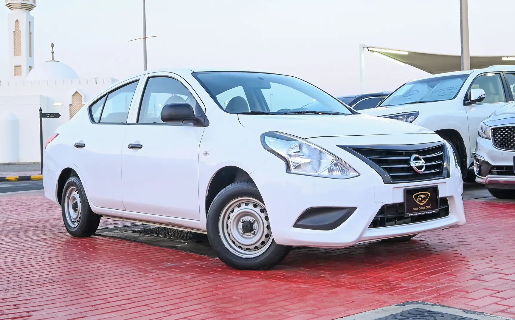 Used 2017 Nissan Sunny S White – Right Front Diagonal (45°) View at First Choice Cars Sharjah