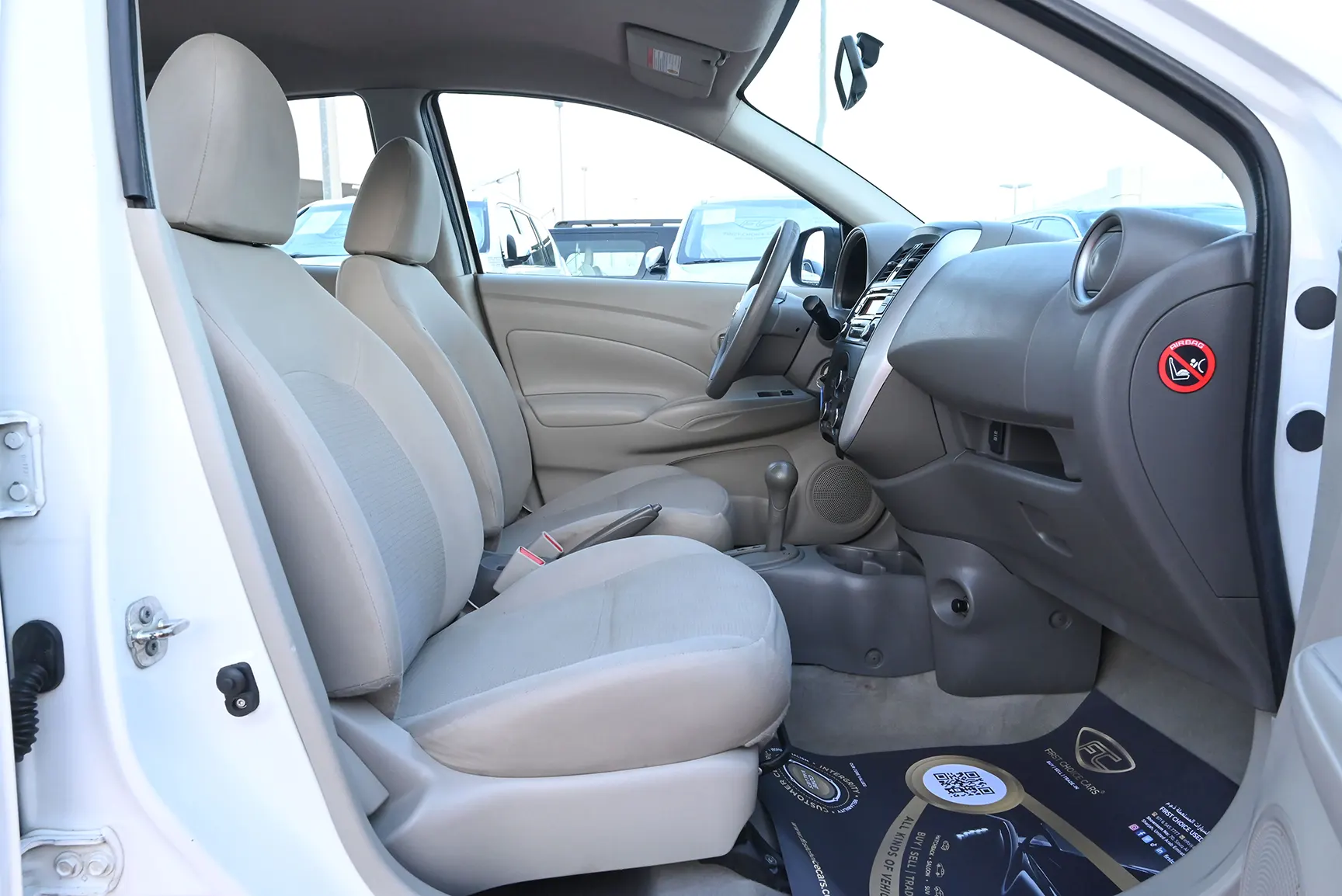 Used 2017 Nissan Sunny S White – Front Passenger Side Cabin View at First Choice Cars Sharjah