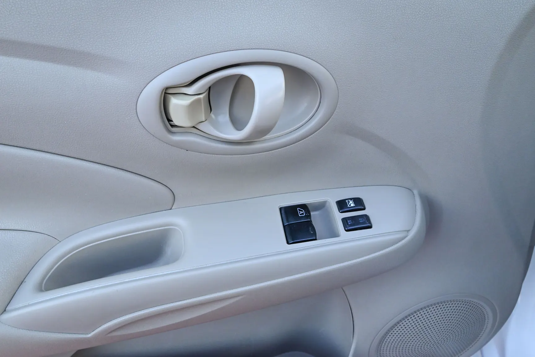 Used 2017 Nissan Sunny S White – Driver Door Panel Full View at First Choice Cars Sharjah