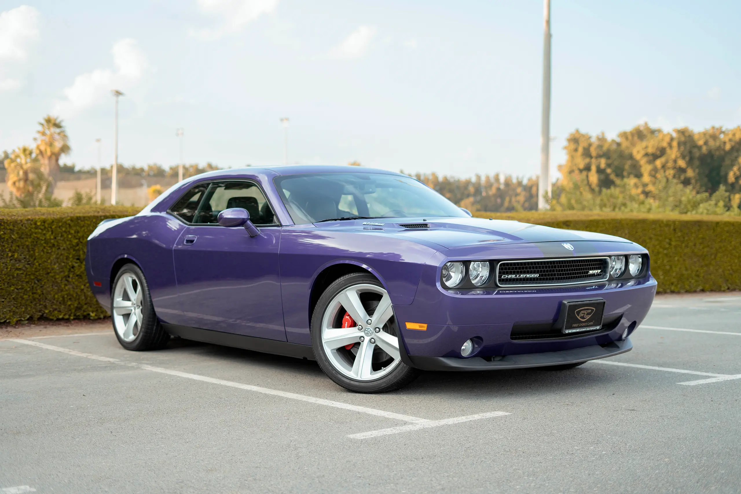 Used 2010 Dodge Challenger SRT8 in Purple – Right Front Diagonal (45°) View for Sale at First Choice Cars Dubai Sharjah