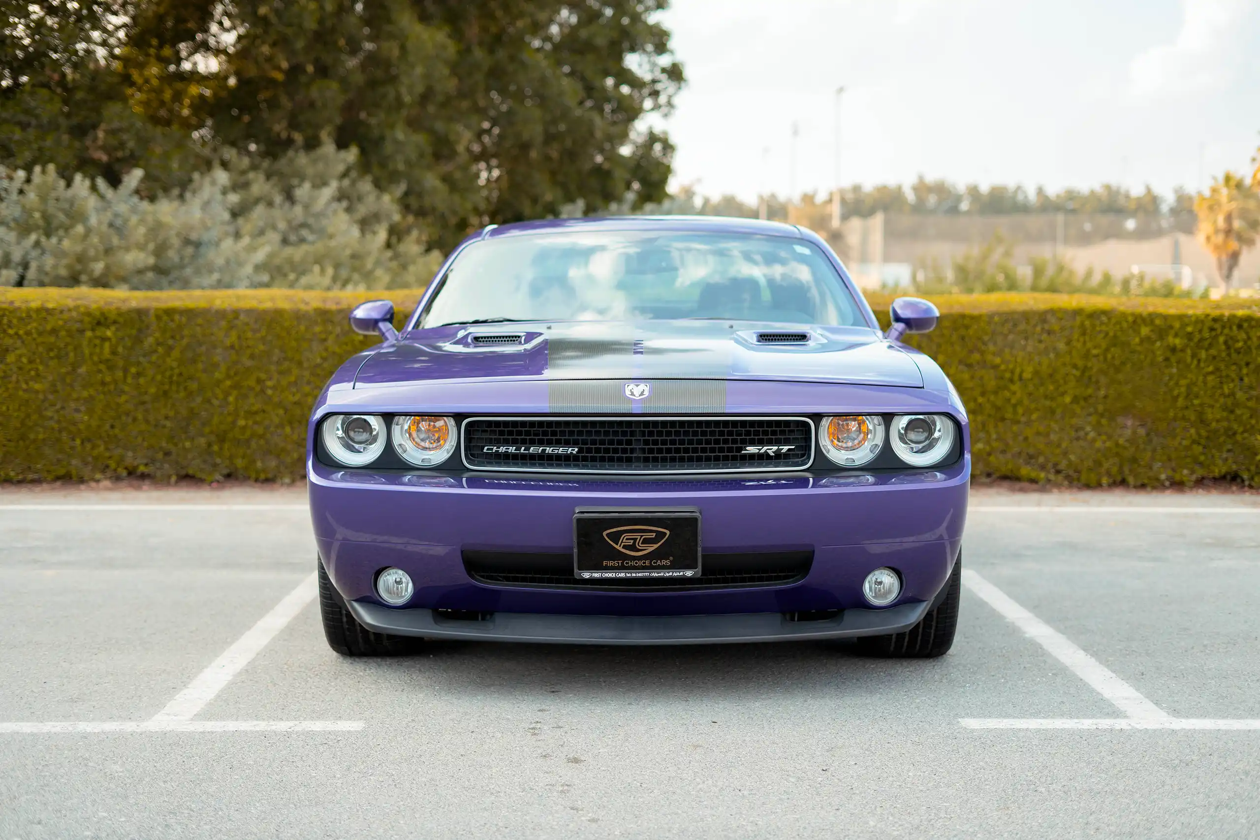 Used 2010 Dodge Challenger SRT8 in Purple – Front View for Sale at First Choice Cars Dubai Sharjah