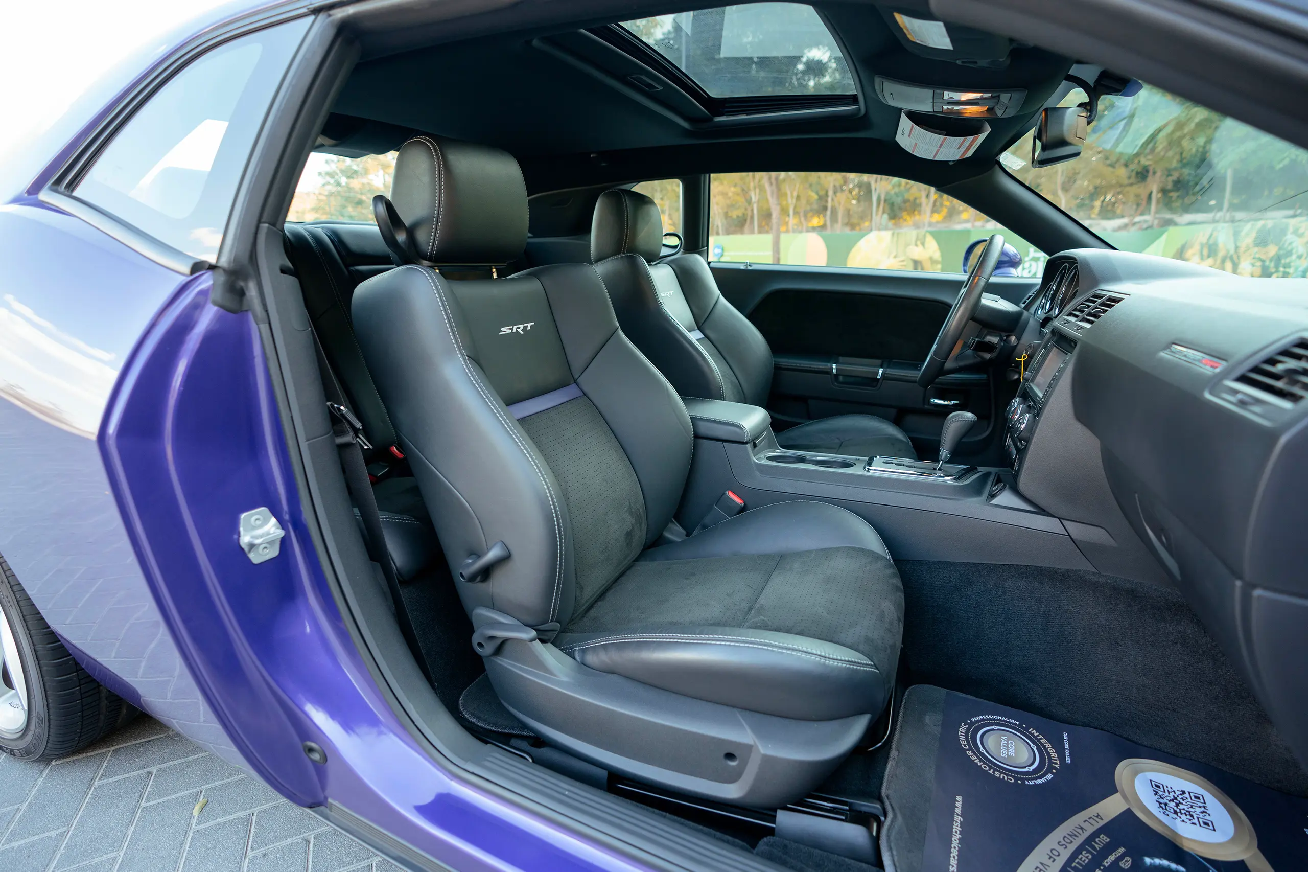 Used 2010 Dodge Challenger SRT8 in Purple – Front Passenger Side Cabin View for Sale at First Choice Cars Dubai Sharjah