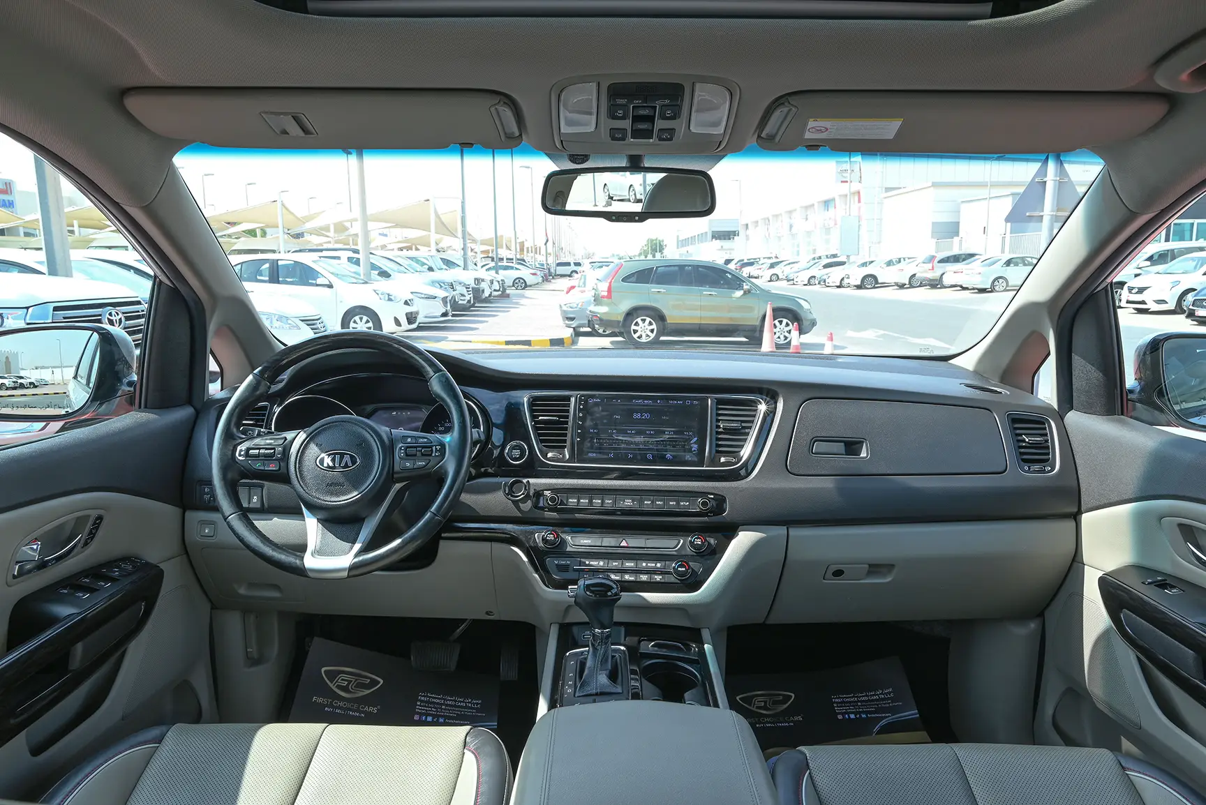 Used 2017 KIA Carnival Grand Carnival Silver – Front Cabin / Dashboard Full View at First Choice Cars Sharjah