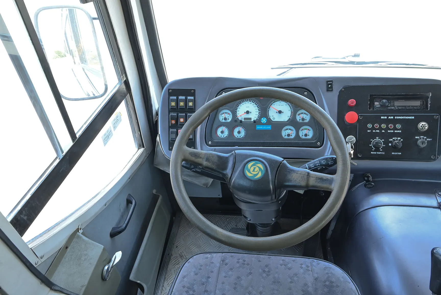 Used 2014 Ashok Leyland Falcon Bus in White – Driver Side Dashboard & Steering View