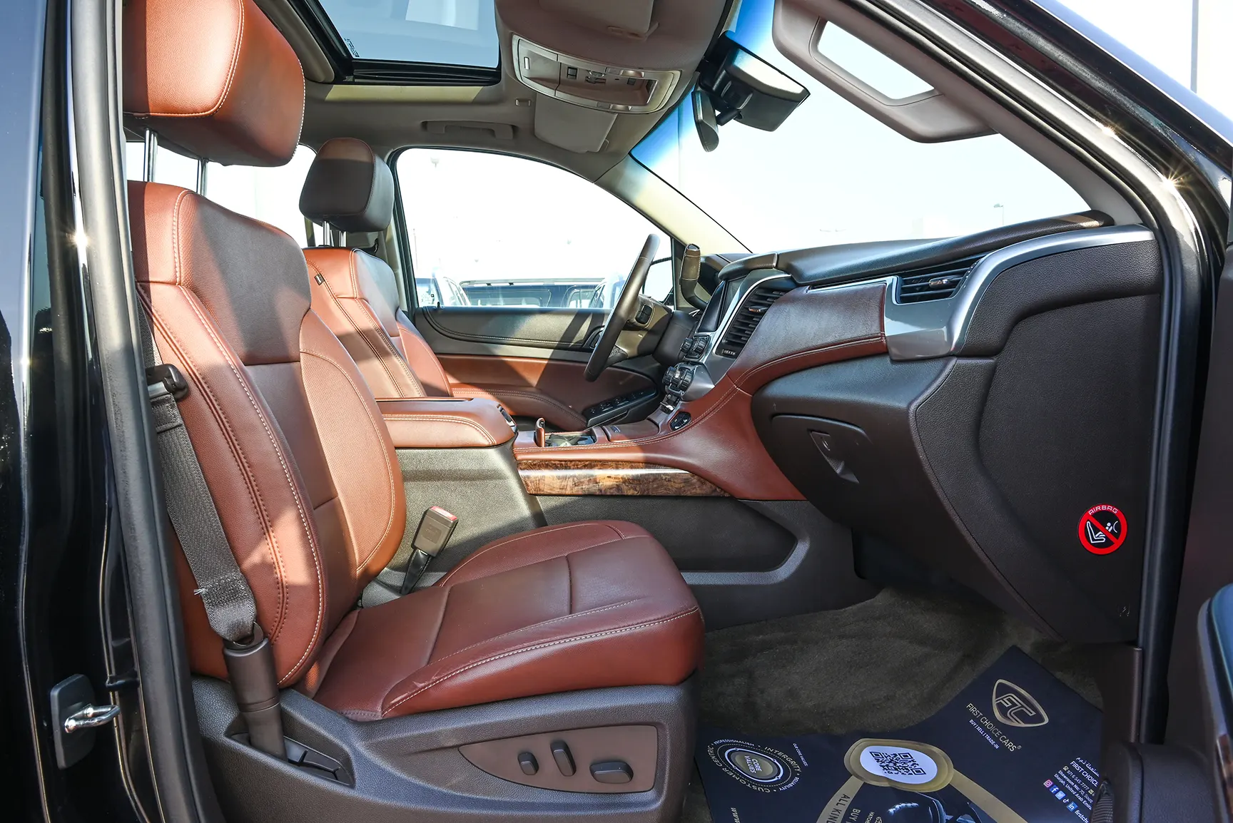 Used 2015 Chevrolet Tahoe LTZ Grey – Front Passenger Side Cabin View at First Choice Cars Sharjah