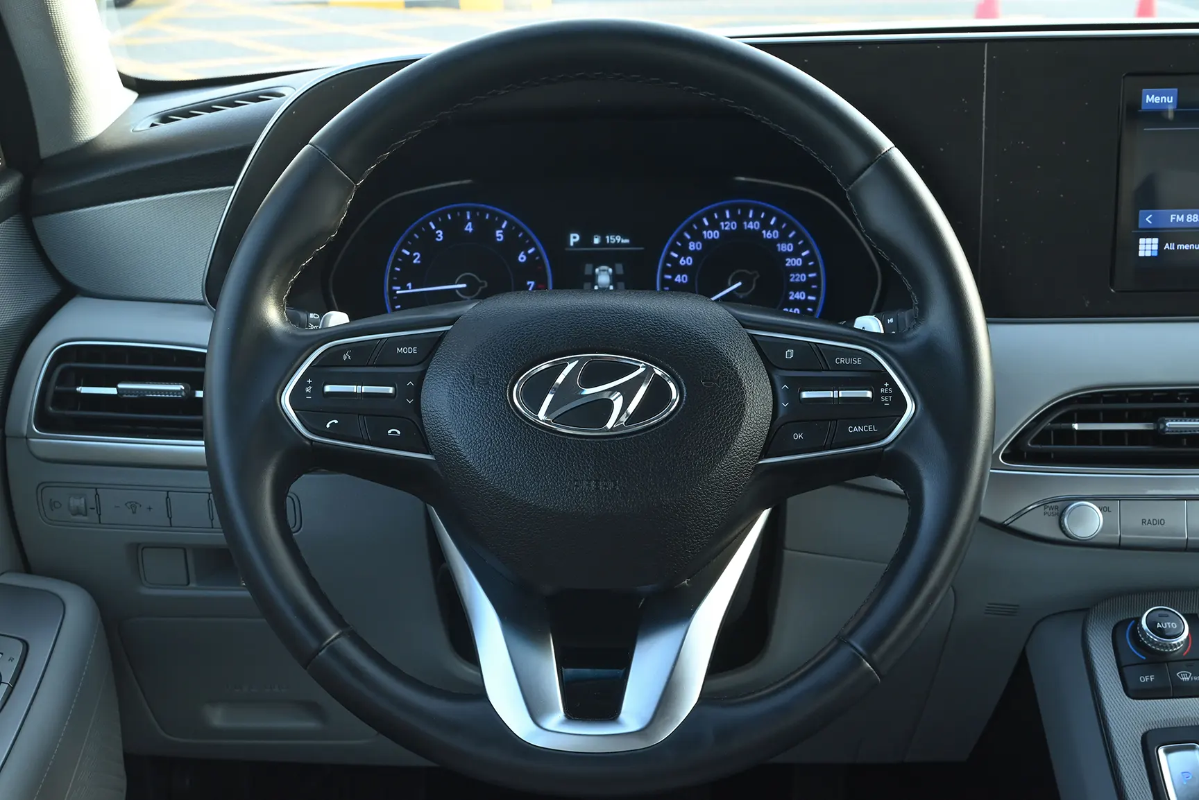 Used 2022 Hyundai Palisade Smart White – Driver Side Dashboard & Steering View at First Choice Cars Sharjah