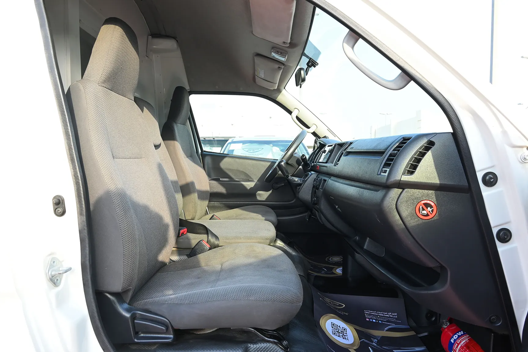 Used 2018 Toyota Hiace GL High Roof White – Front Passenger Side Cabin View at First Choice Cars Sharjah