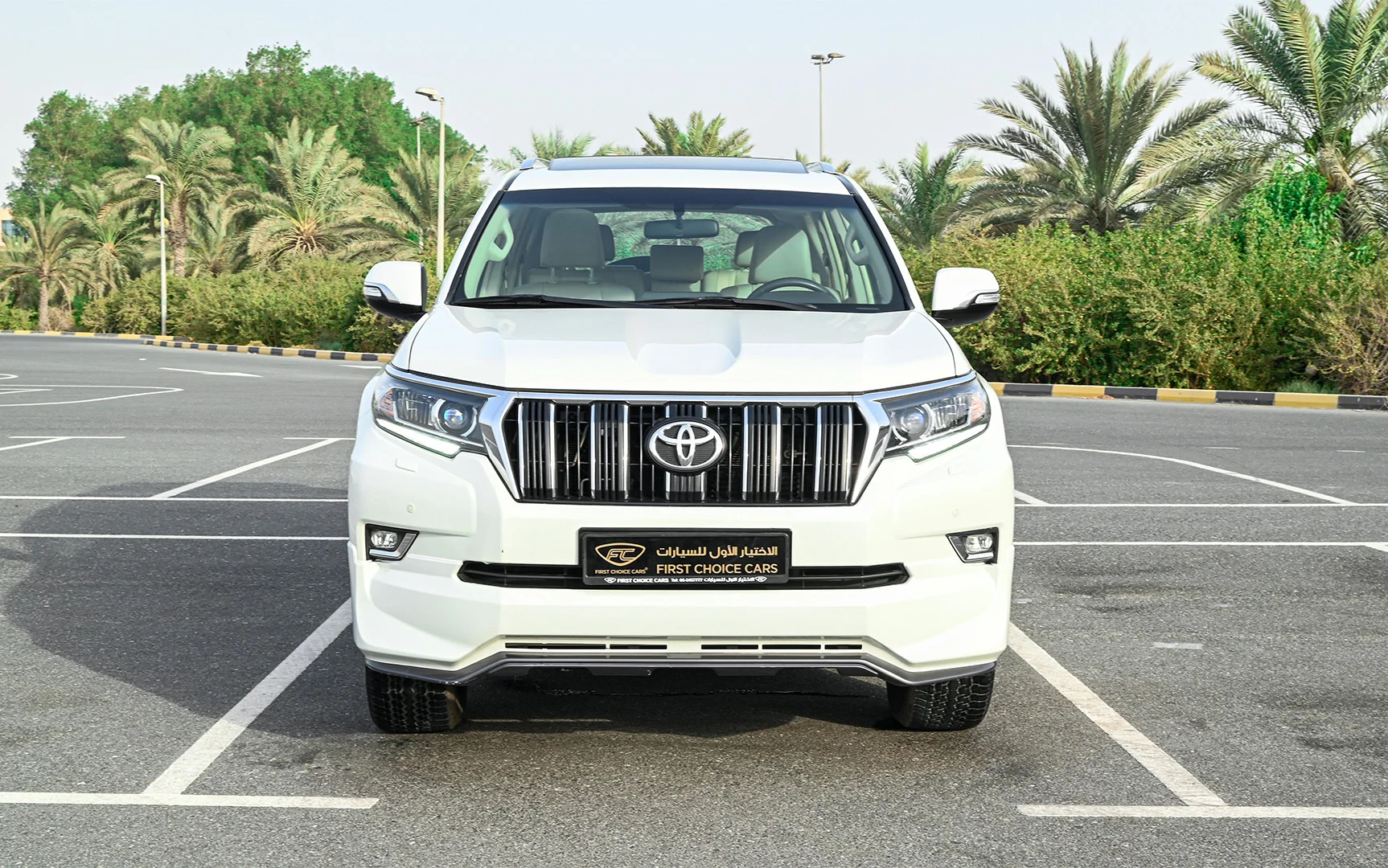 Used 2019 Toyota Prado VXR White – Front View at First Choice Cars Sharjah