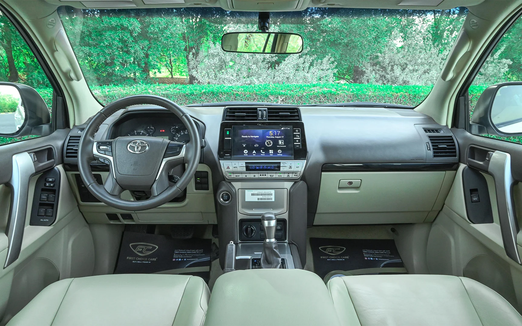 Used 2019 Toyota Prado VXR White – Front Cabin / Dashboard Full View at First Choice Cars Sharjah