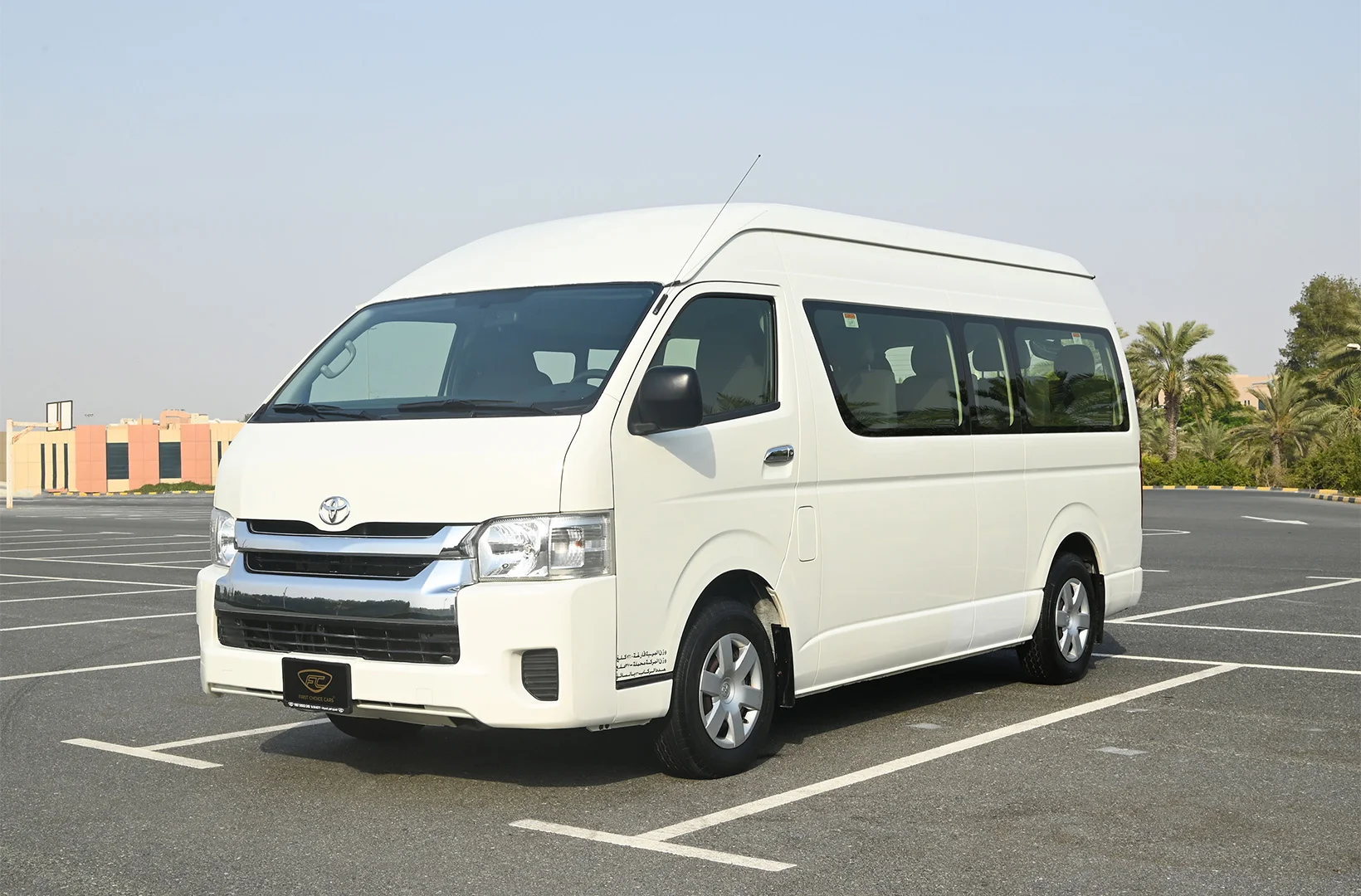 Used 2018 Toyota Hiace GLX High Roof White – Left Front Diagonal (45°) View at First Choice Cars Sharjah