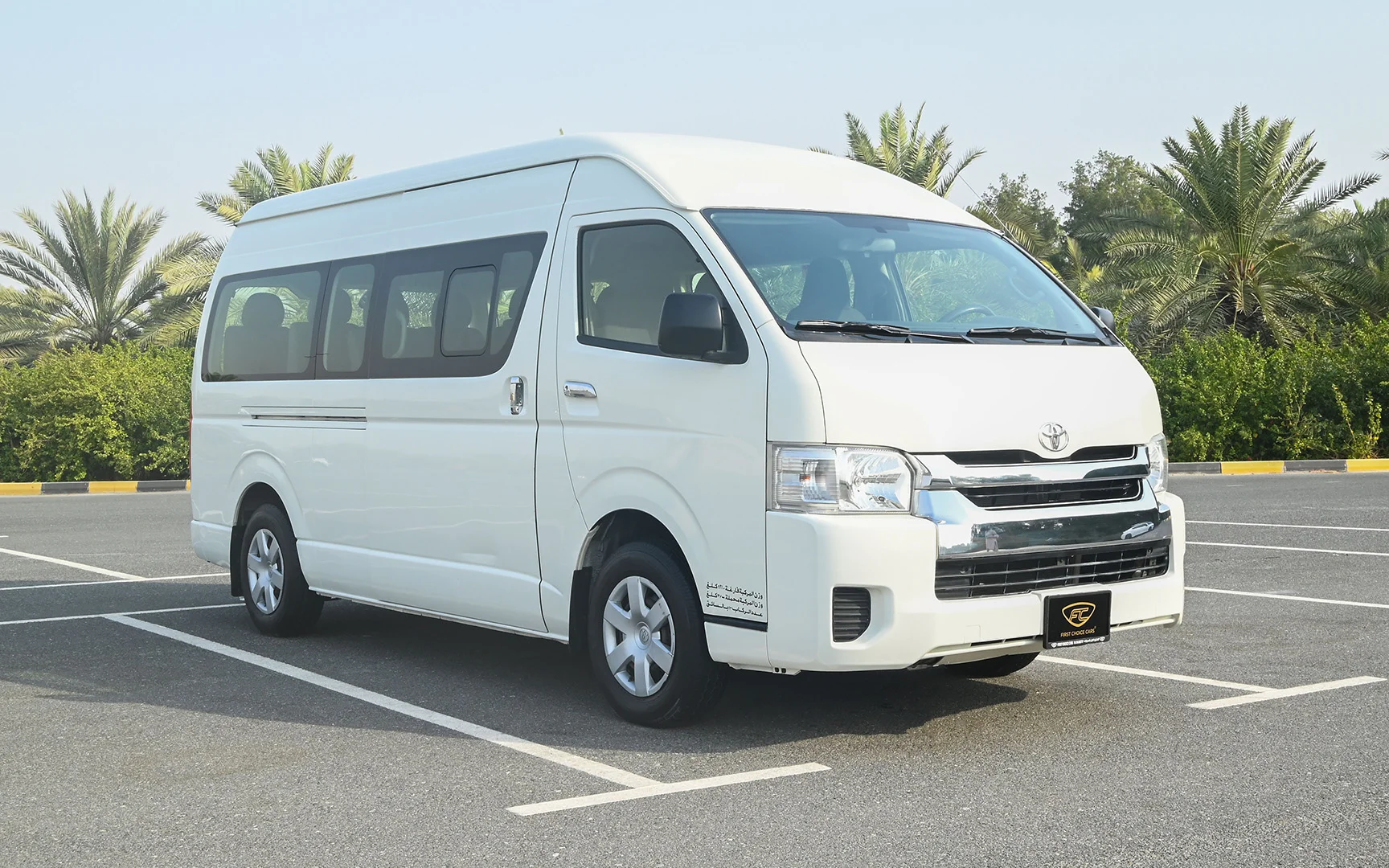 Used 2018 Toyota Hiace GLX High Roof White – Right Front Diagonal (45°) View at First Choice Cars Sharjah